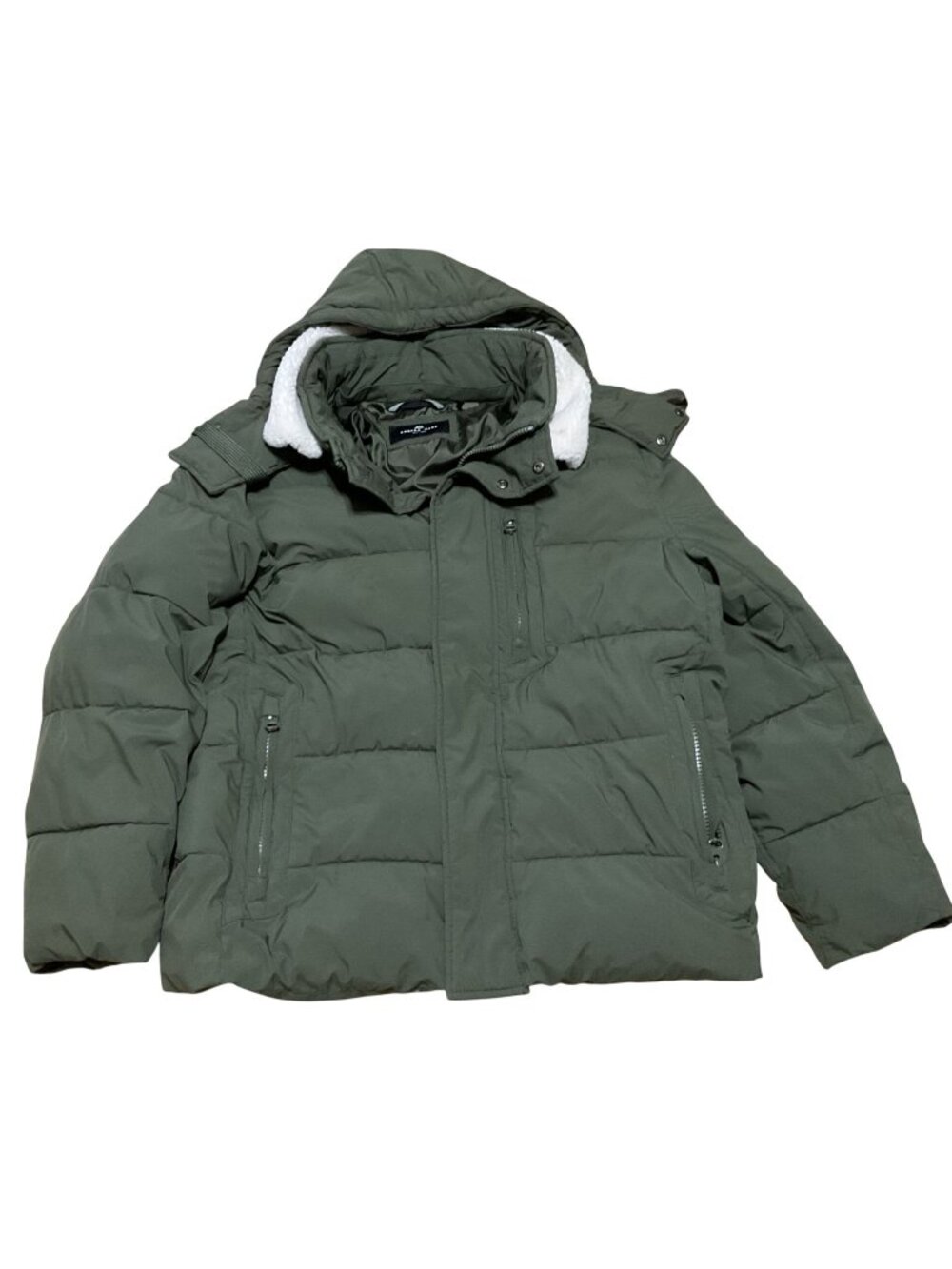 Andrew Marc Green Puffer Jacket Sz Large Hooded W/ Removable Sherpa Collar